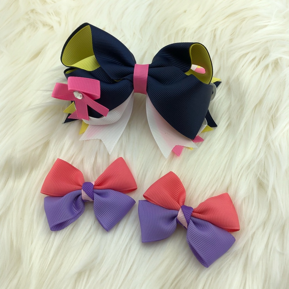 DISNEY INSPIRED 🎀 HAND-CRAFTED GROSGRAIN HEADBOW RIBBON with TWO HAIR CLIPS